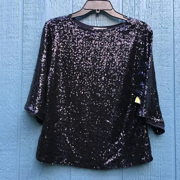 NWT Chelsea28 Black Sequin Crewneck Top XS - Picture 3 of 6